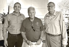 Darren Pleasance (from left), Jack Pelton, and Scott Severen pose after the MOSAIC presentation at Sun ’n Fun.
