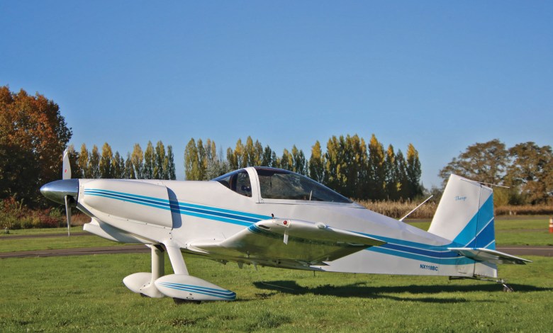 A Thorp T-18 on the grass illustrating the need for aircraft noise abatement
