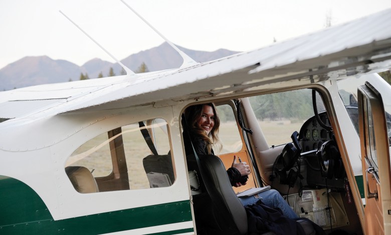The author prepares for a sunset departure in ‘Yoda,’ a Cessna 182 out of Seeley Lake (23S). [Credit: Cayla McLeod]