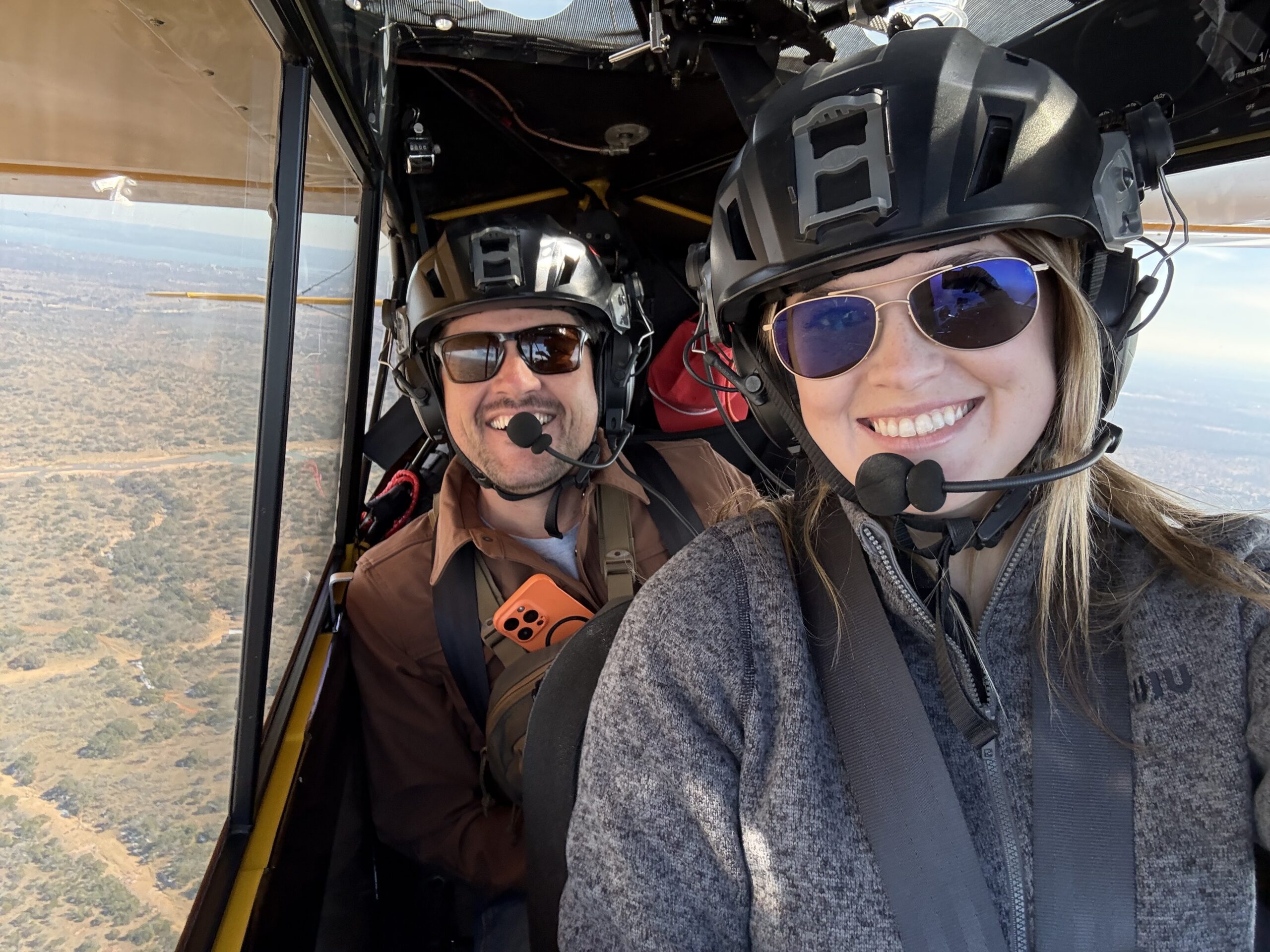 Cayla McLeod and Tres Clinton enjoy a tailwheel currency and proficiency flight in an EX Carbon Cub. [Credit: Cayla McLeod]