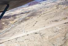 Fulcher Field, a gravel strip in Terlingua, is visible below the Luscombe’s right wing. [Credit: Hannah Gentiles]