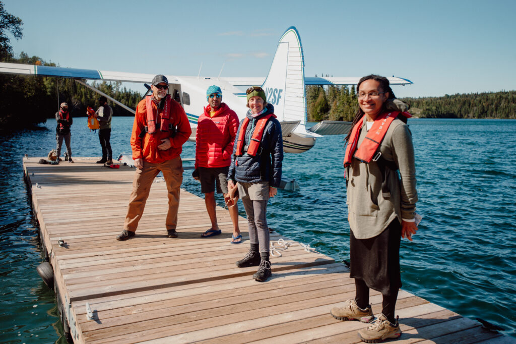 Seaplane folks on a dock at Michigan’s Isle Royale.