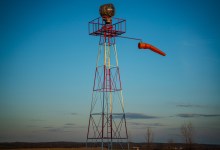 The old beacon at Sugar Ridge Airport (WS62) in Wisconsin basks in the twilight.