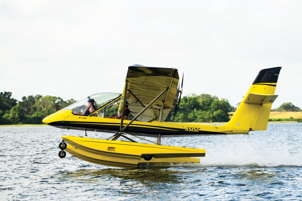 At a rotation speed of 43mph, the AirCam leaps out of the water and off the land at an impressive 60 mph climb speed and 1,500 fpm climb rate. [Credit: Jon Whittle]