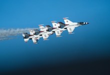 The U.S Air Force Thunderbirds take to the skies over Lakeland, Florida, during Sun ‘n Fun. [Credit: Jon Whittle]