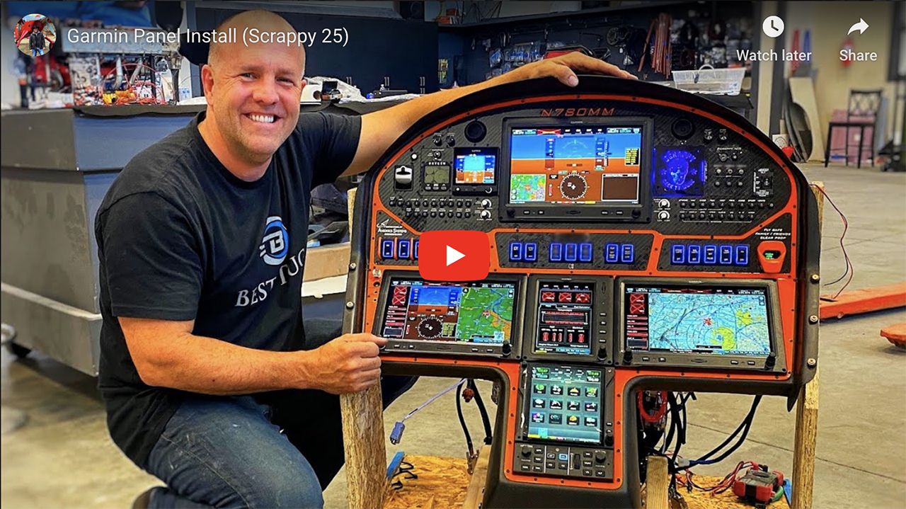 A screenshot from Mike Patey's video showing the installation of a Garmin panel in his plane, Scrappy.
