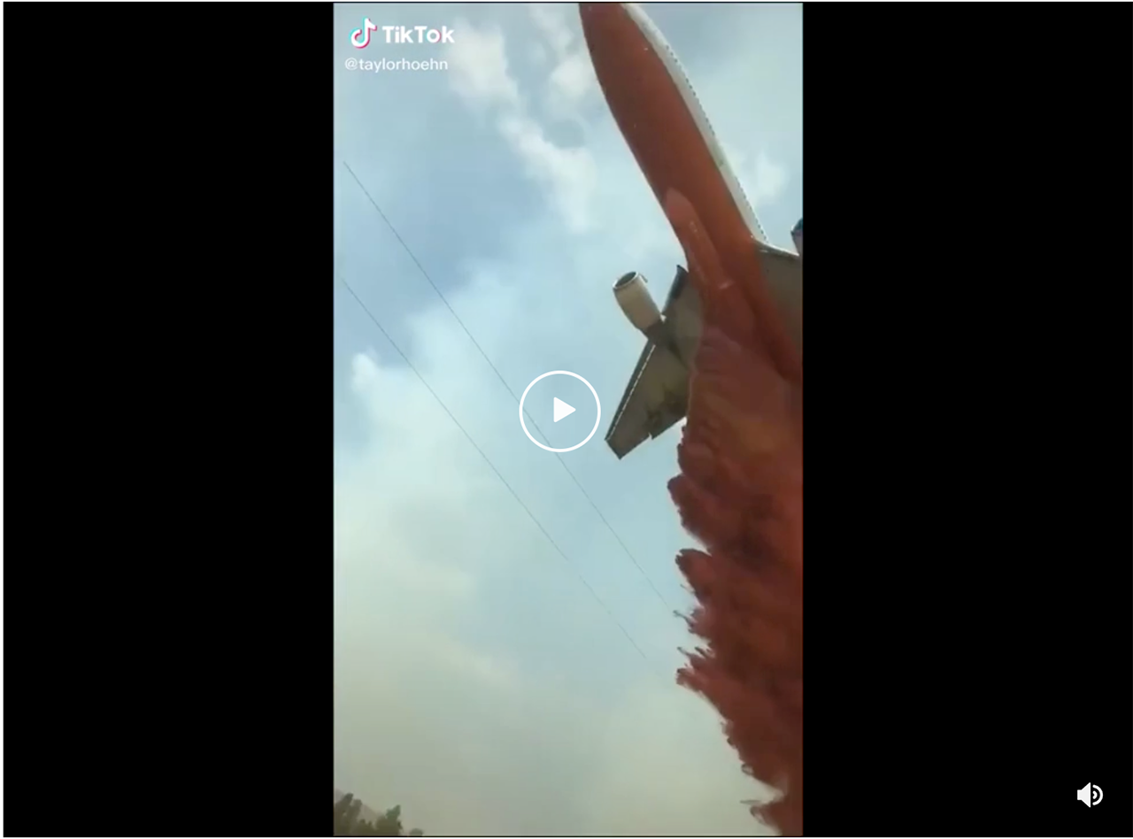 A screencap showing a DC-10 dropping flame retardant.