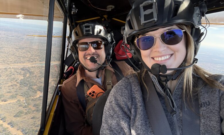 McLeod and C3 Air owner and founder Tres Clinton fly a CubCrafters EX Carbon Cub. [Credit: Cayla McLeod]